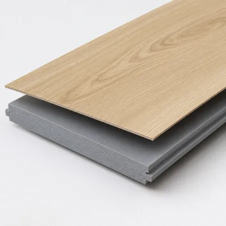 Real wood veneer and SPC core cross-section