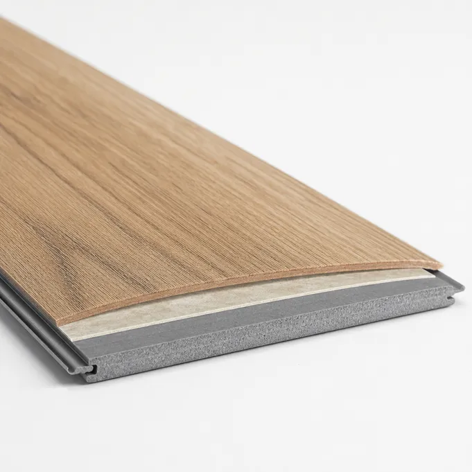 Sliced hardwood face and rigid core in the Elefloor WSPC product construction reference